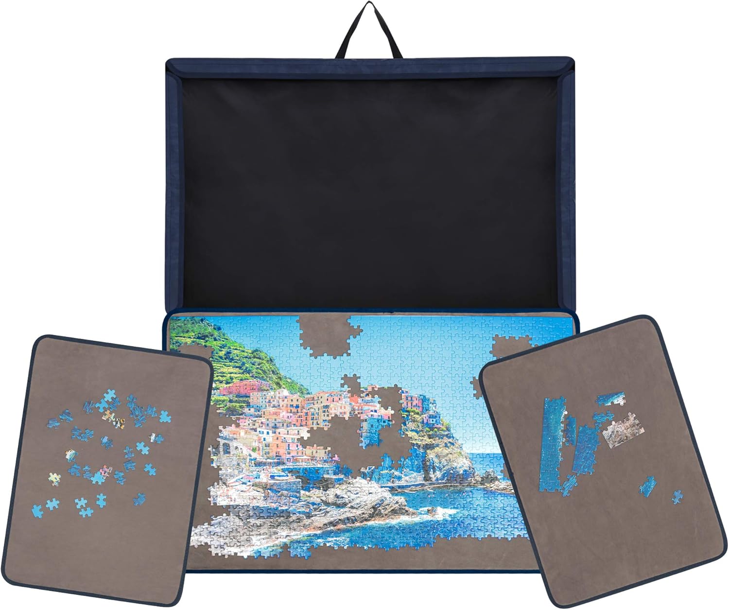 Becko Jigsaw Puzzle Board with Trays & Cover Portable Jigsaw Puzzle Case Puzzle Storage Puzzle Saver, Non-Slip Surface, for Up to 1000 Pieces (Khaki) Pack of 2