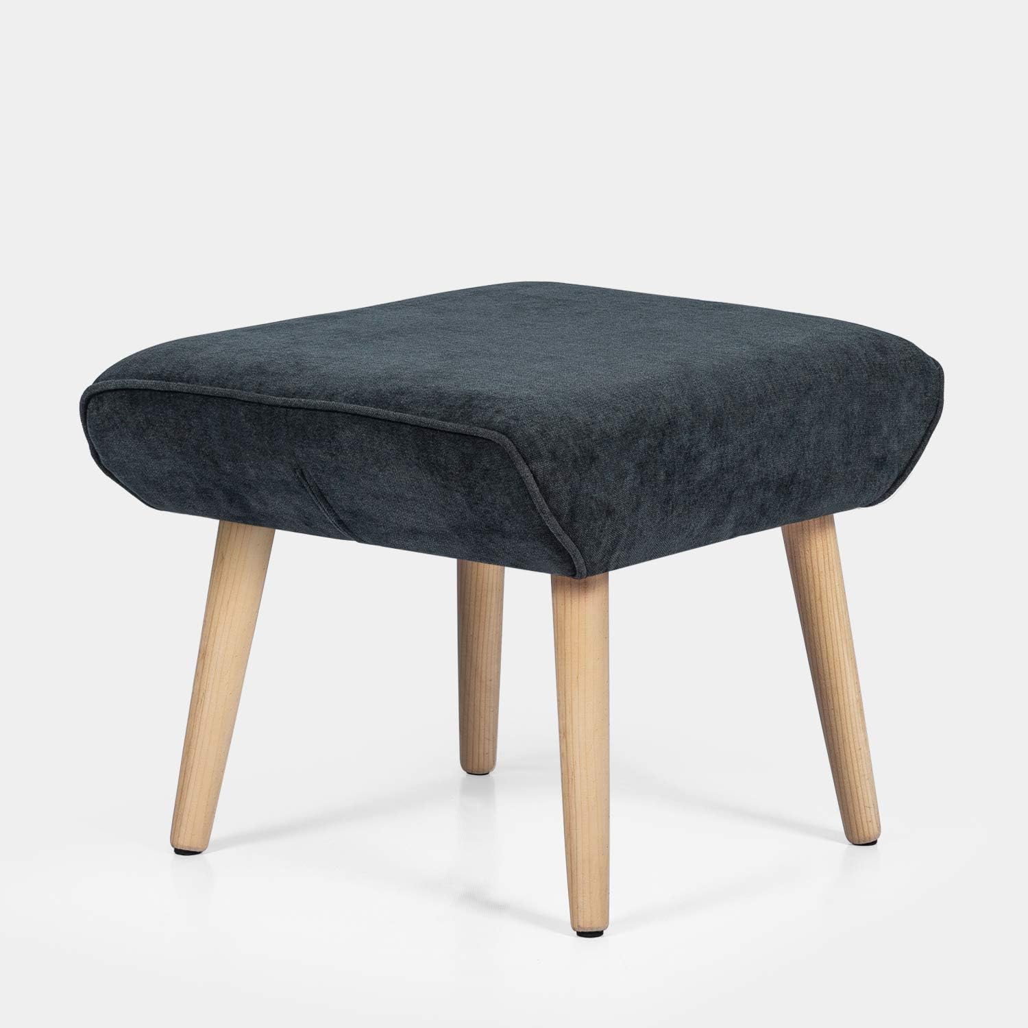 Edeco Square Ottoman Fabric Foot Rest Stool with Wooden Legs, Dark Blue Pack of 2