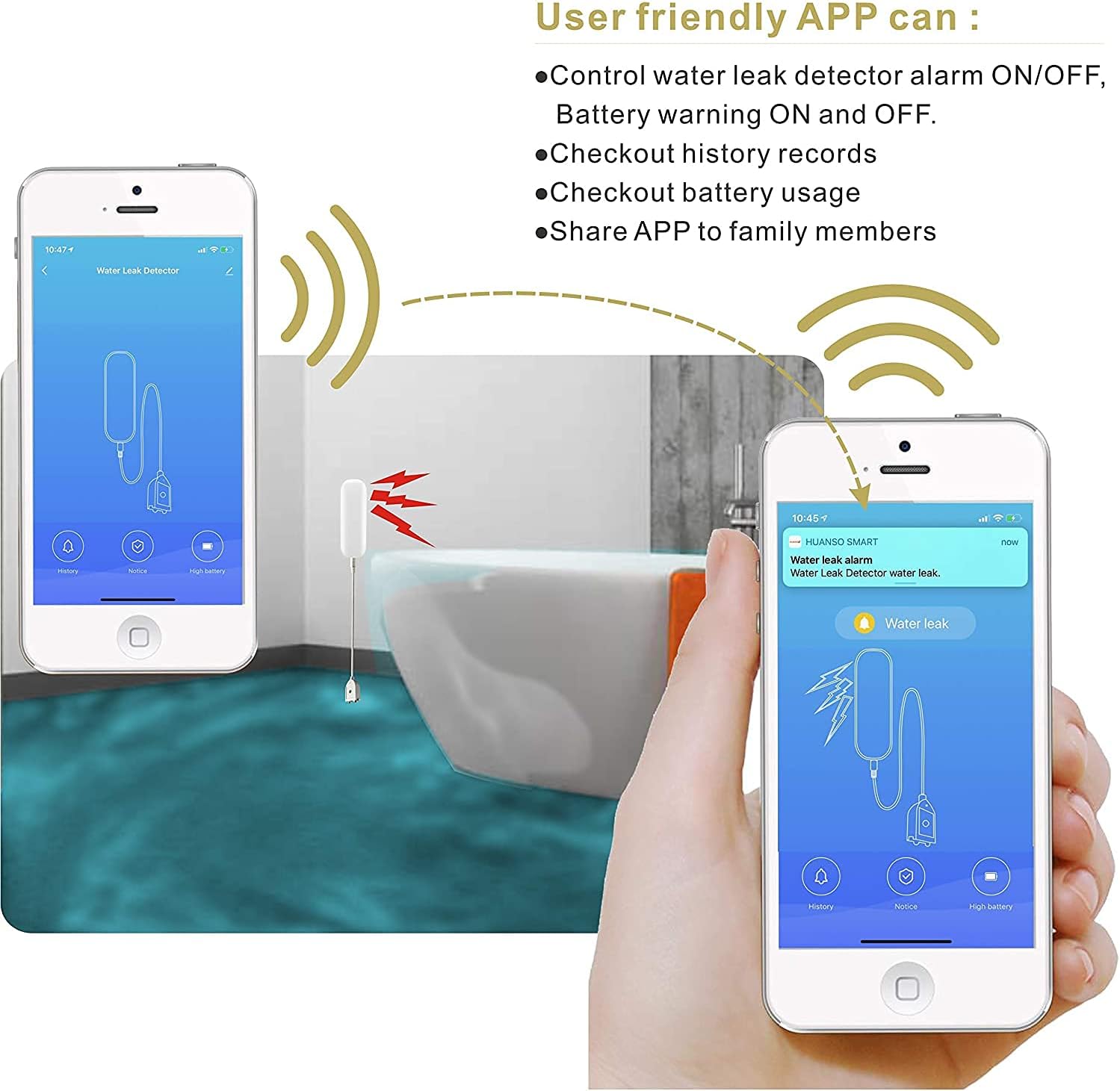 WiFi Water Leak Detector 3 Pack, Smart Water Sensor Alarm, Alexa Water Alarm Leak Detector Water Leak Sensor, Wireless Water Detector Alarm, Water Alarms for Basements, Flood Sensor 2.4G(no 5G WiFi) Pack of 2