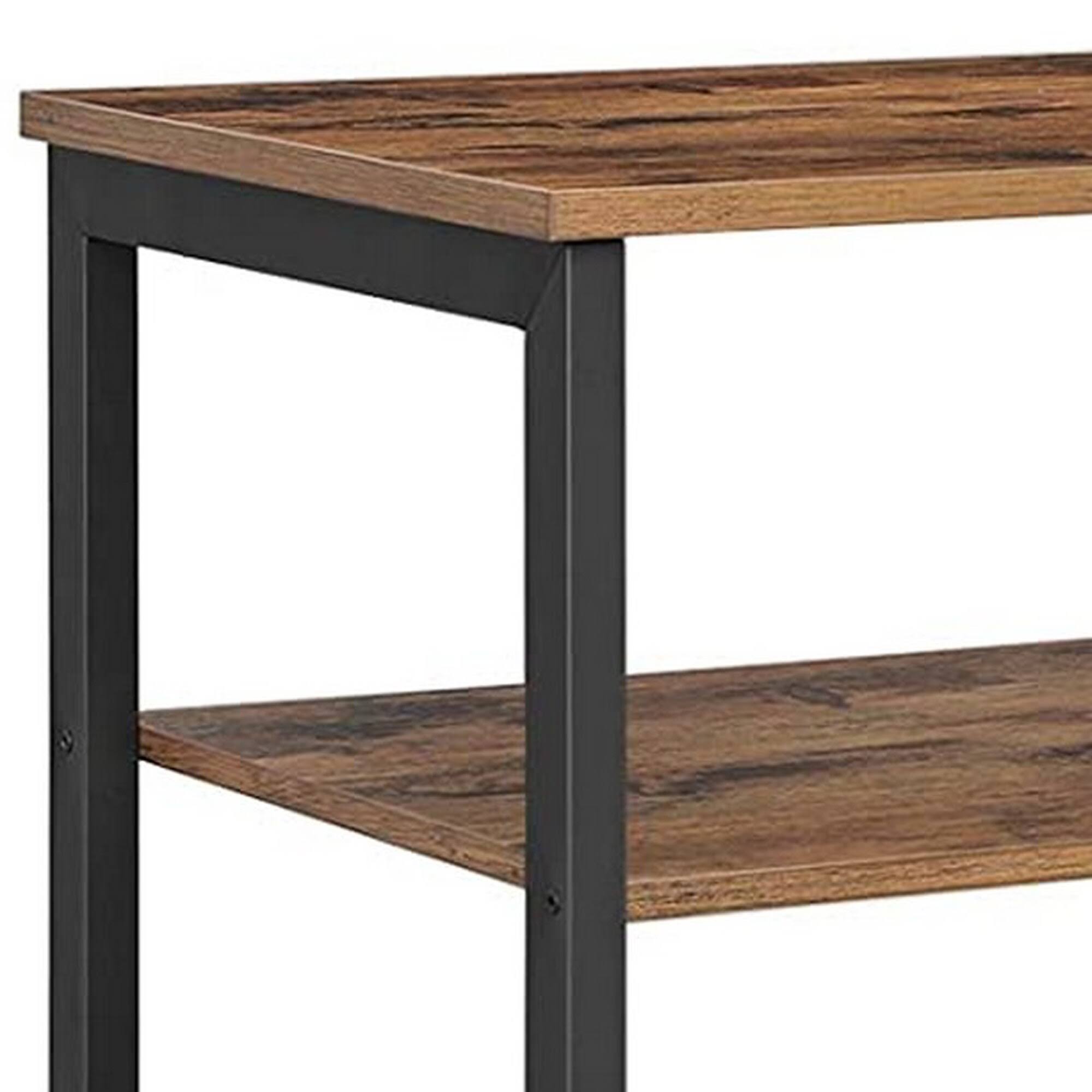 43 Inches Wood and Metal TV Stand with 4 Shelves, Brown and Black