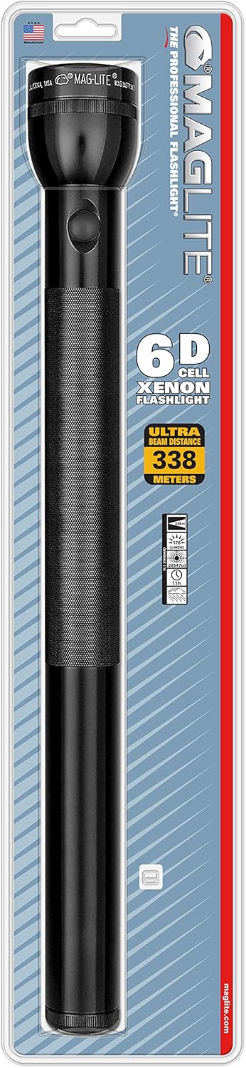 Maglite Heavy-Duty Incandescent 6-Cell D Flashlight, Black - S6D016