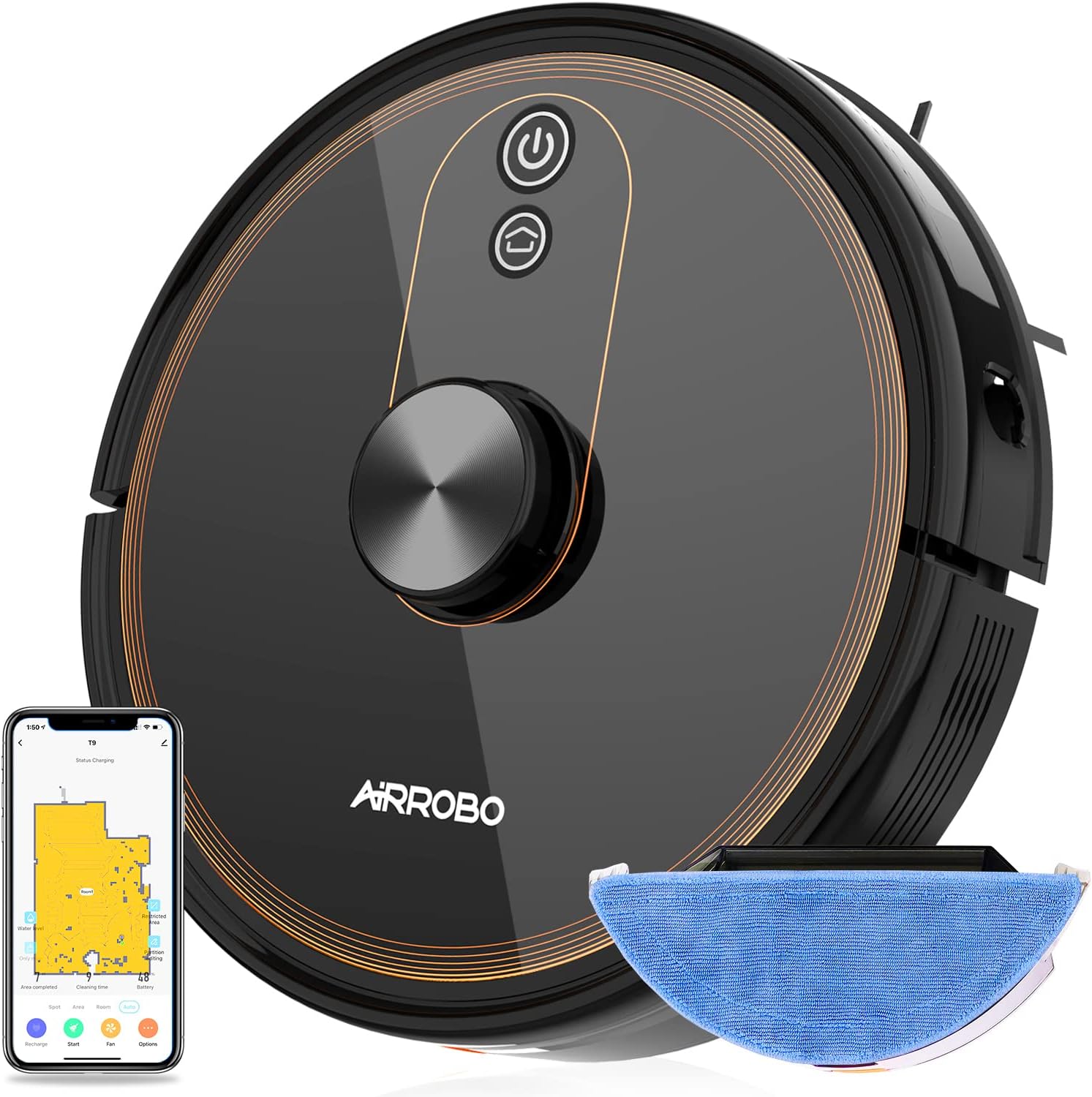 AIRROBO T10+ Robot Vacuum and Mop with Auto Dirt Disposal, Lidar Navigation, Compatible with Alexa and Google Assistant, 250Min Runtime, Max 2700Pa Strong Suction for Pet Hair, Hard Floor, Carpet