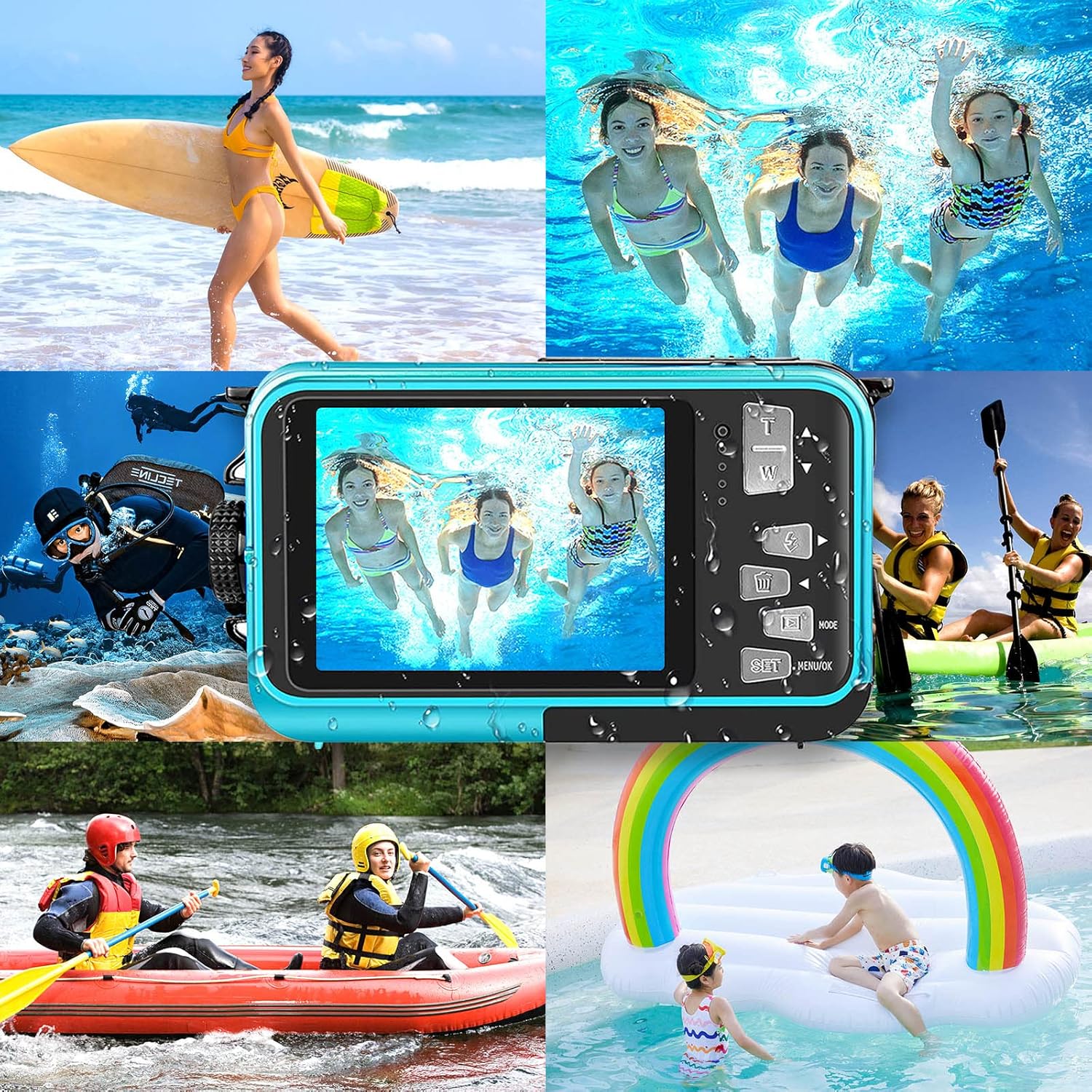POSSRAB 13FT Underwater Camera, 48MP Photo 2.7K Video Waterproof Camera, Dual Display EIS Digital Underwater Camera for Snorkeling, Surfing, Swimming Pack of 2