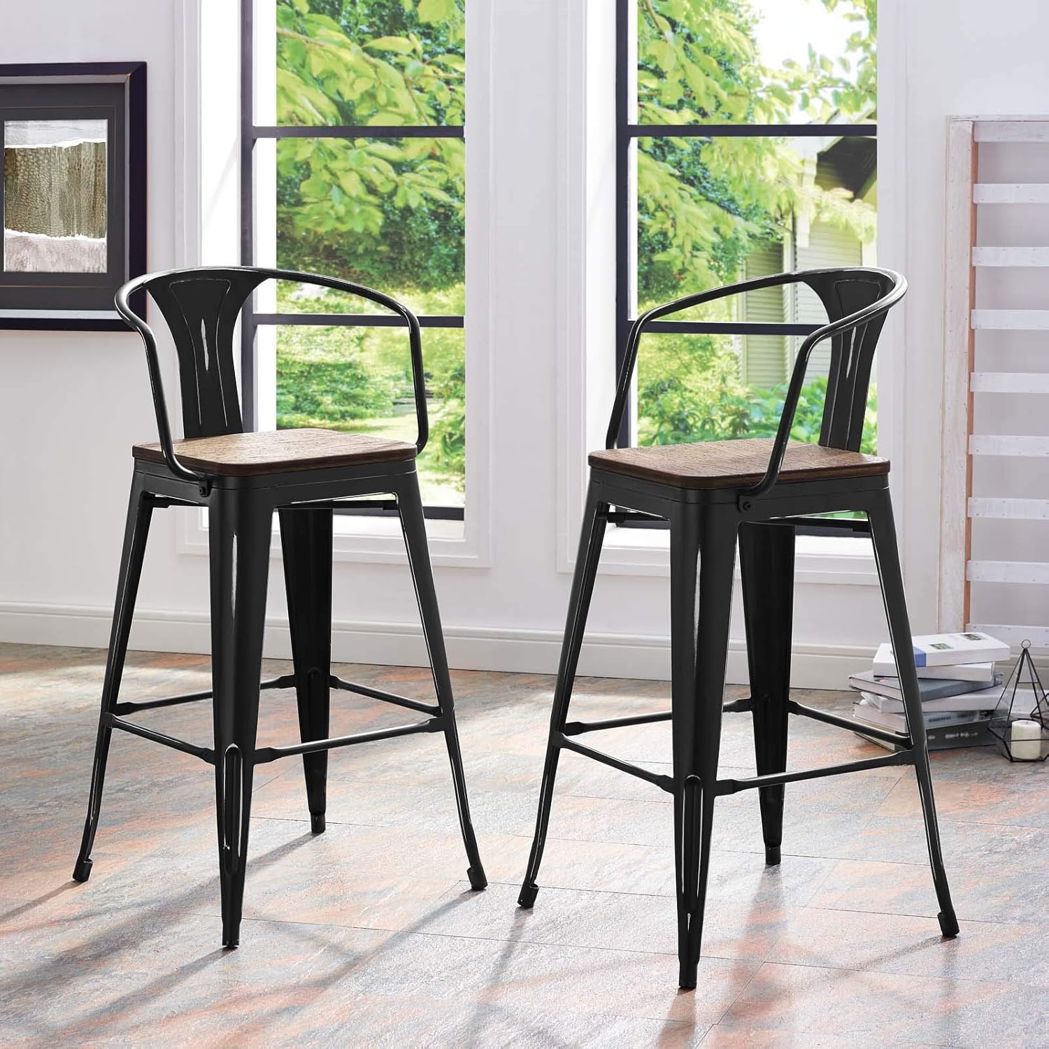 Modway Promenade Bar Stool Set of 2, Black