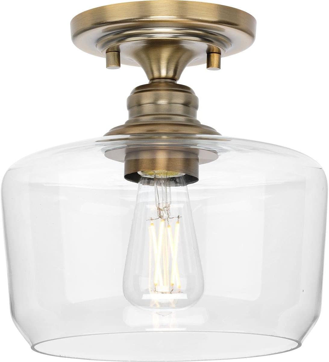 Aiken Collection 1-Light Clear Glass Farmhouse Flush Mount Light Vintage Brass Pack of 2