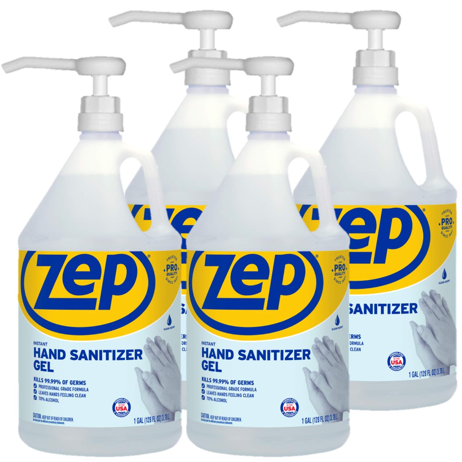Zep Instant Hand Sanitizer Gel 70% Alcohol (1 Gallon Case of 4) - Made in the USA - Backed by the Good Housekeeping Seal (ZUIHSG128P) Pack of 2