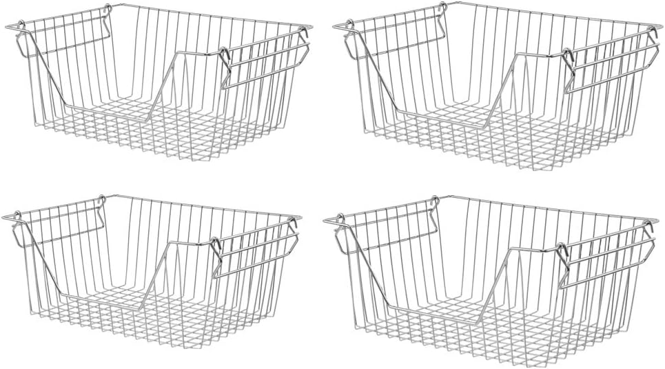 Slideep Large Stackable Storage Baskets Cabinet Organizer Sturdy Metal Wire Pantry Freezer Bin for Pantry Home Bathroom Kitchen Organization 4 Packs Pack of 2