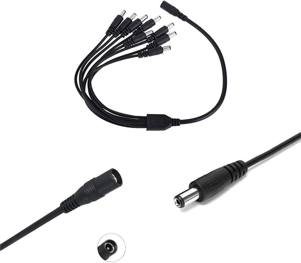 InstallerCCTV 1 to 8 Way Power Splitter Pigtail Cable,1 Female to 8 Male Output Power Splitter Cable Y Adapter for CCTV Accessories Black