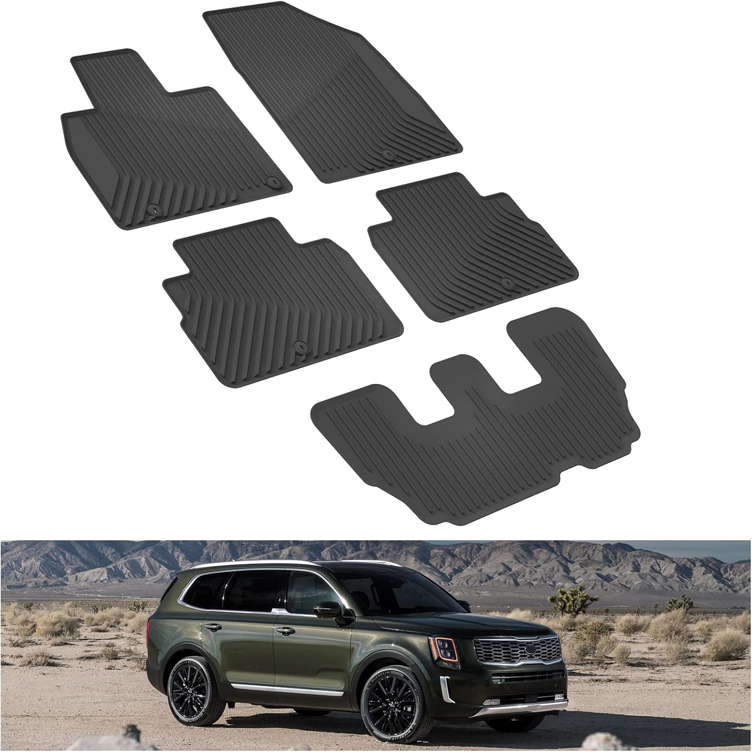 KIWI MASTER Floor Mats Compatible for 2020-2022 Kia Telluride Accessories All Weather Mat Liners Front & 2nd 2 Row Seat TPE Slush Liner Black S9F13-AC000