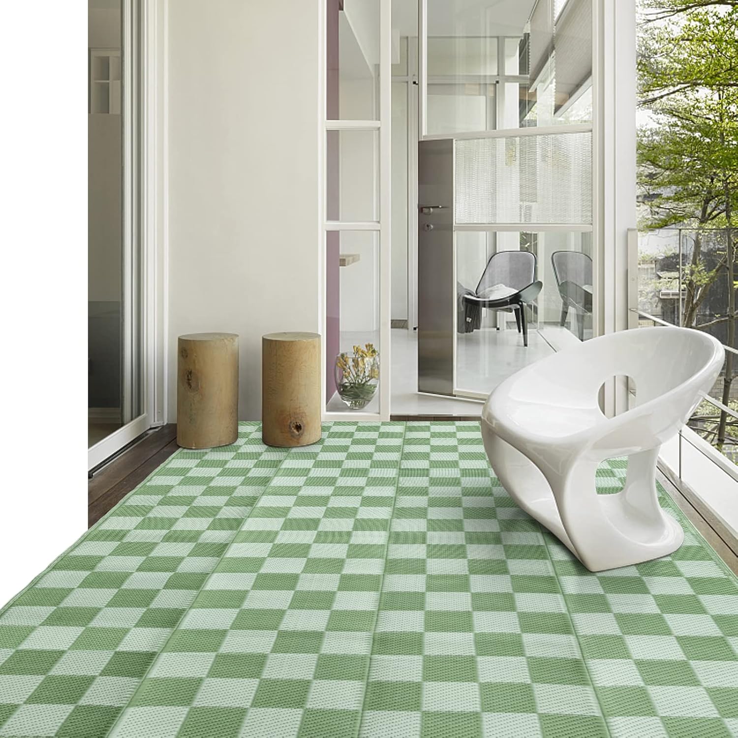 Kurala Reversible Rugs Plastic Patio Area Rugs, Lightweight Outside Mats for Patio, Straw, RV Camping, Beach and Picnic (5x8ft Taupe)