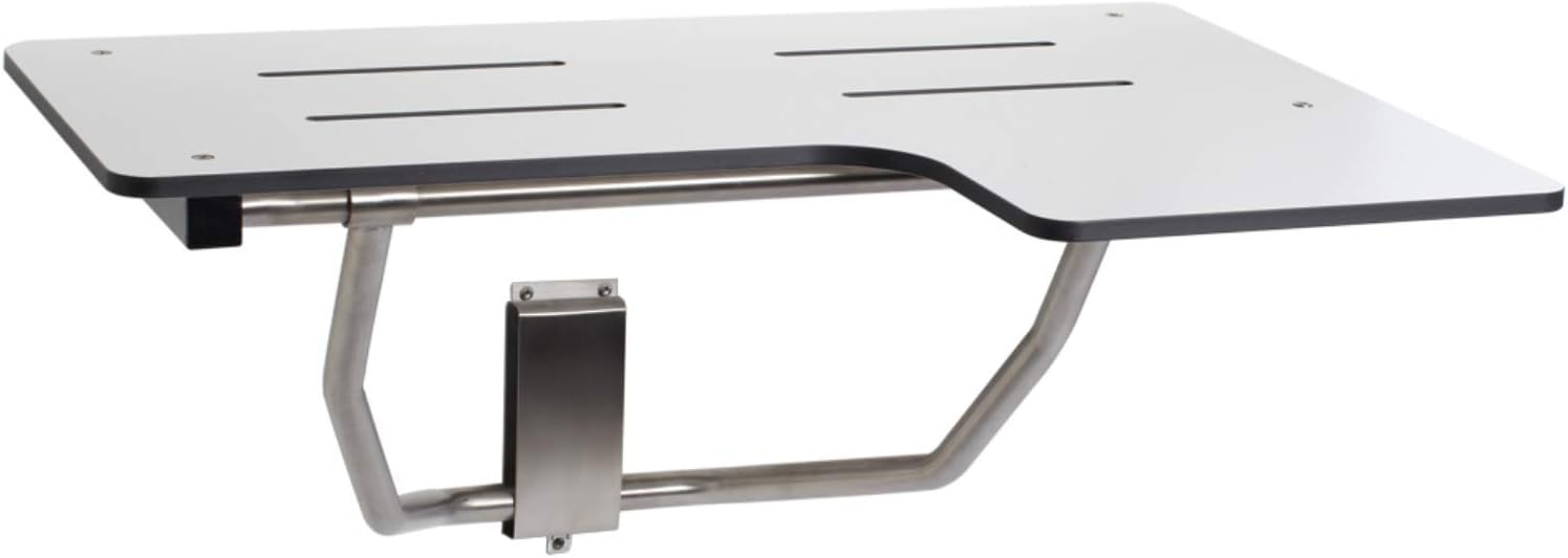 Seachrome Lift-Assist ADA L-Shaped Reversible Bathroom Shower/Bath Transfer, Folding Wall-Mounted White Phenolic Seat, 26 x 22.5, 26