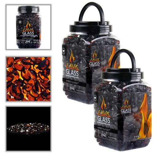 2 Pack Bond 67998 Amber Sunset Mini Cut LavaGlass Firepit Dispersion Glass 20 lbs Total