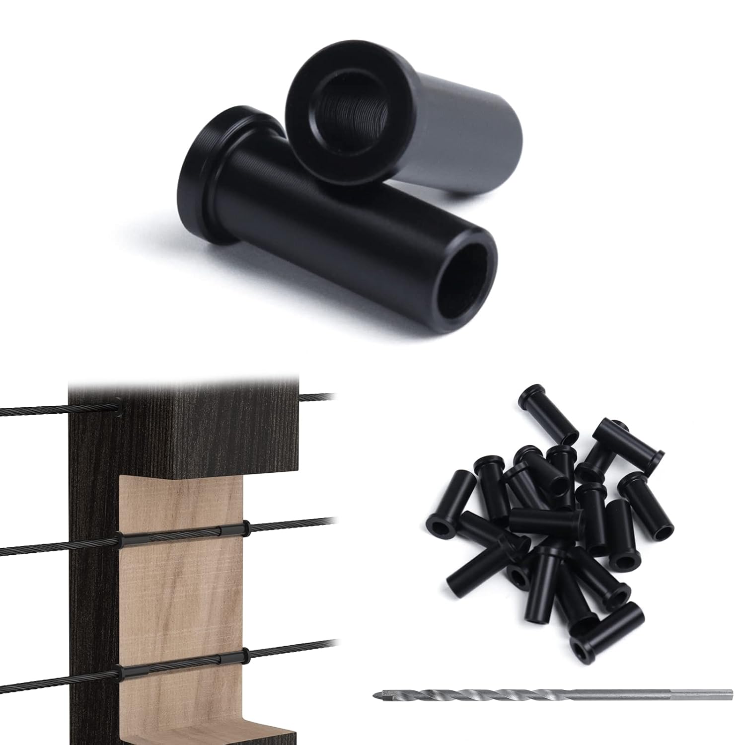 Muzata 20Pack Black Cable Railing Kit Protector Sleeves Protective Grommet for 1/8