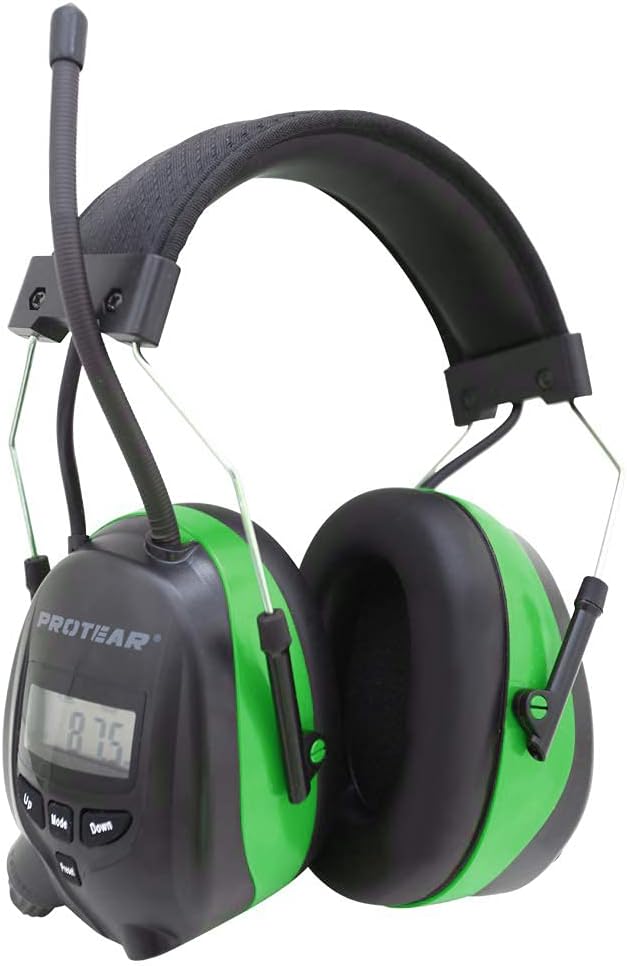 Protear Bluetooth Radio Headphones,AM FM Noise Reduction Safety Earmuffs with Rechargeable 1200mAh Lithium Battery & Built-in Mic,NRR 25dB Ear Protector For Working,Green Pack of 2