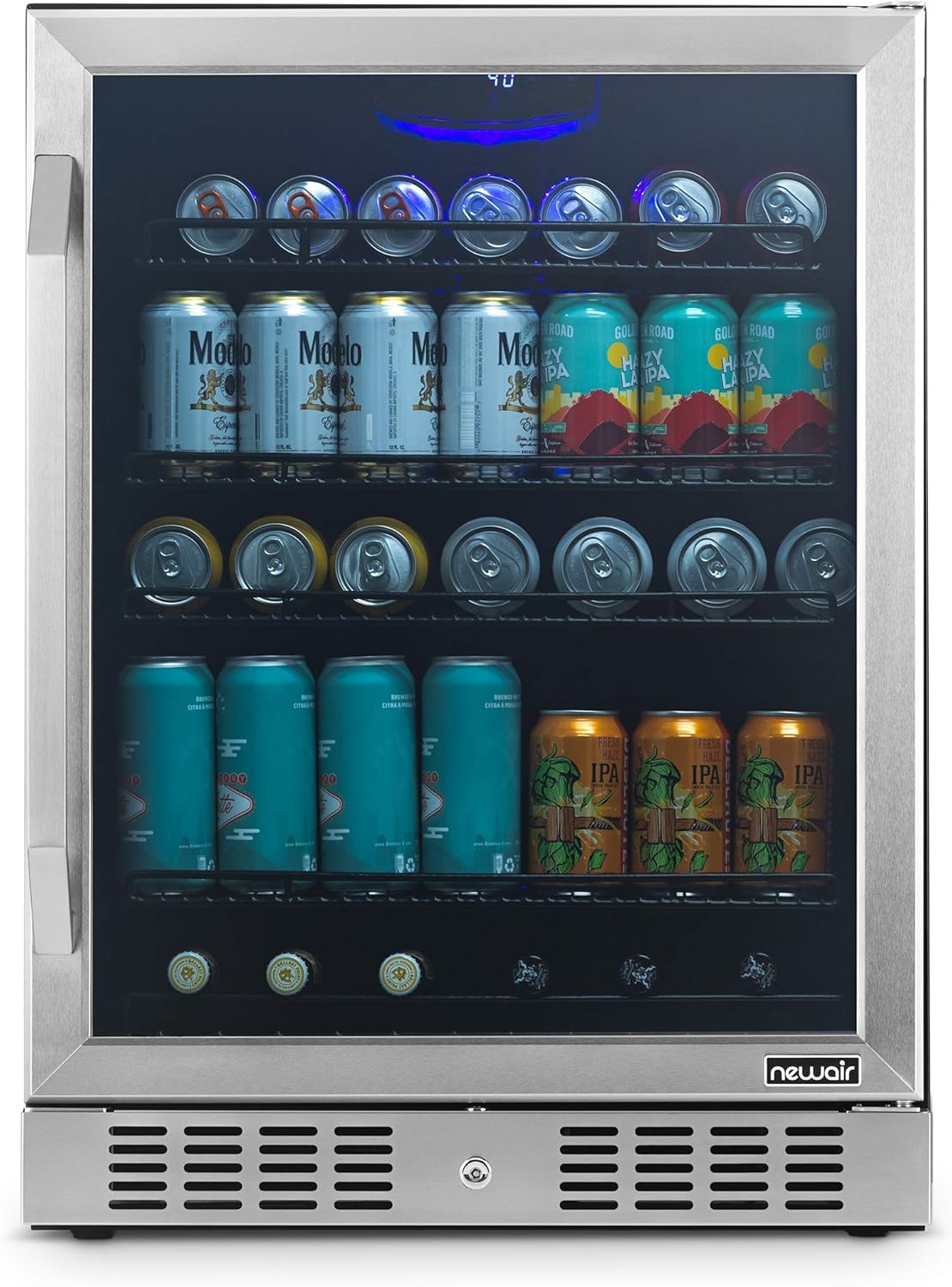 NewAir Beverage Refrigerator Built In Cooler with 177 Can Capacity Soda Beer Fridge, NBC177BS00, Black Stainless Steel
