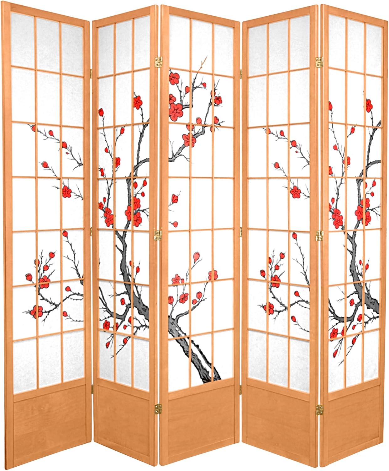 Oriental Furniture 7 ft. Tall Cherry Blossom Shoji Screen - Black - 6 Panels