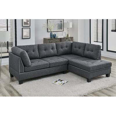 Bartosh 90x22 Wide Right Hand Facing Sofa u0026 Chaise Red Barrel Studio Fabric: Steel Gray
