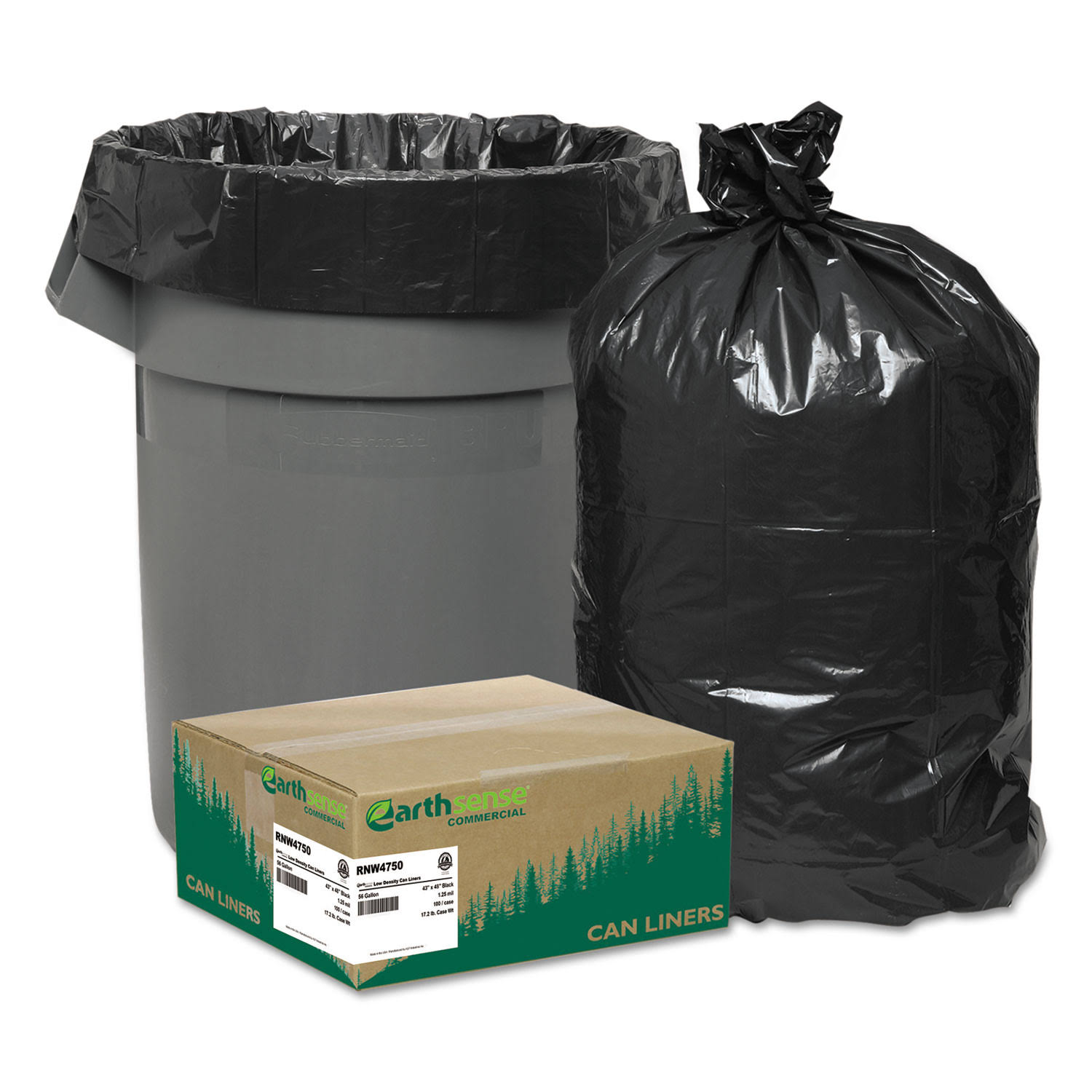Recycled Can Liners 56gal 1.25mil 43 x 48 Black 100/Carton
