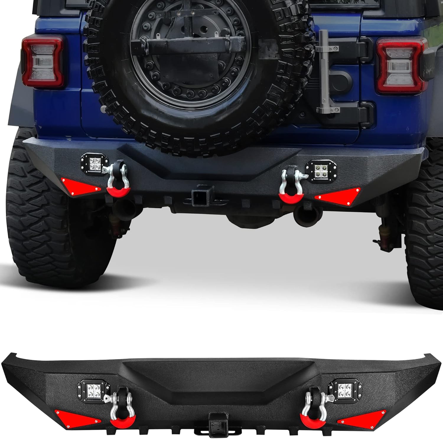 YITAMOTOR Rear Bumper Compatible with Jeep Wrangler 2018-2022 Jeep Wrangler JL Upgraded Textured Black Coating w/ 2