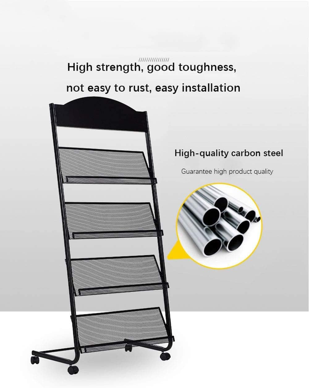 Brochure Stand Magazine Rack, Detachable Brochure Display Stand, 4 Pockets Magazine Holder Newspaper Stand , Black