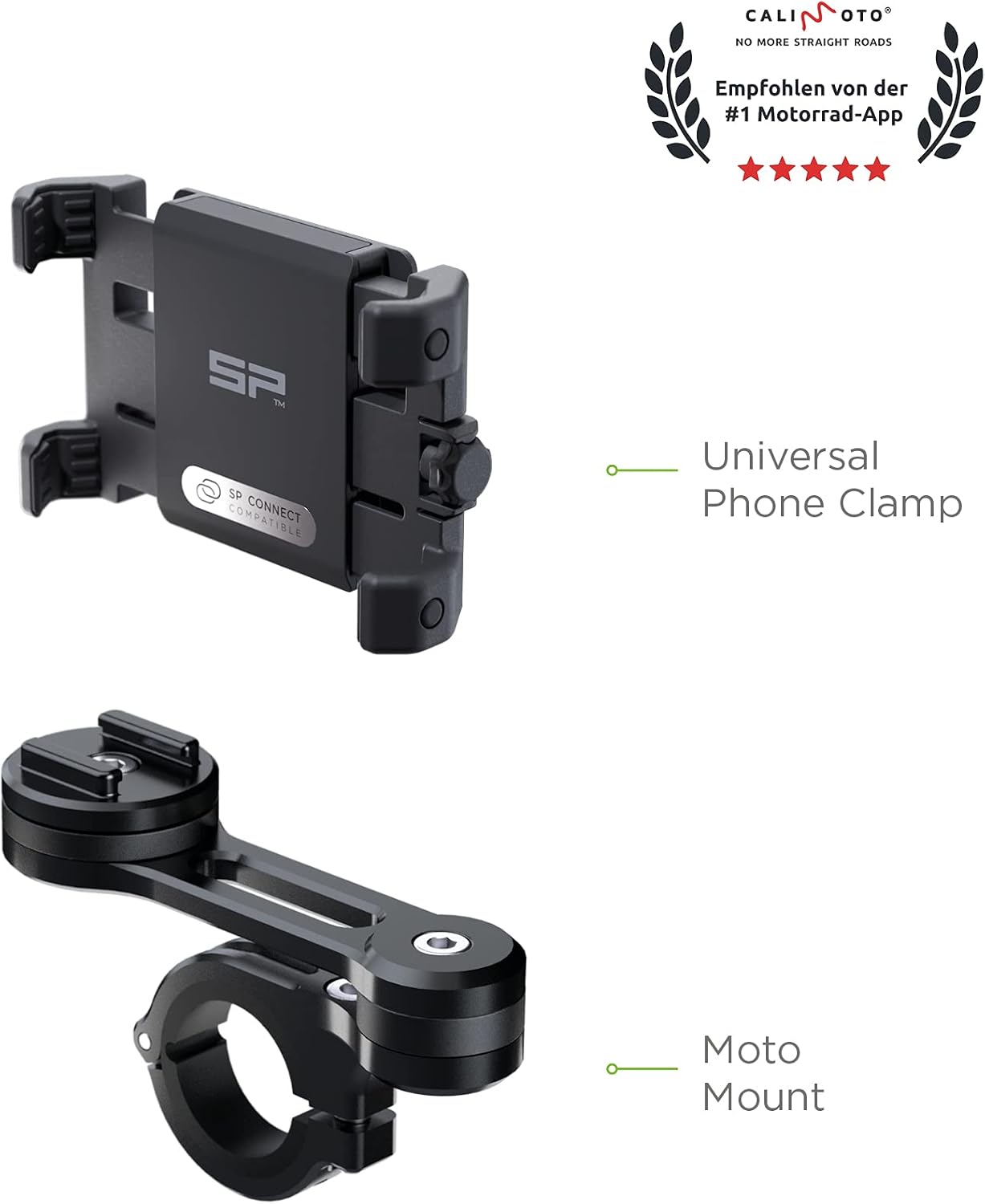 SP Connect Universal Motorcycle Mobile Phone Holder - Smartphone Mount for Motorbike, Mopeds - Strong Clamp-Grip - Bracket for 58-85mm Wide Devices, Fits Standard & Big Handlebars - Riding Accessories