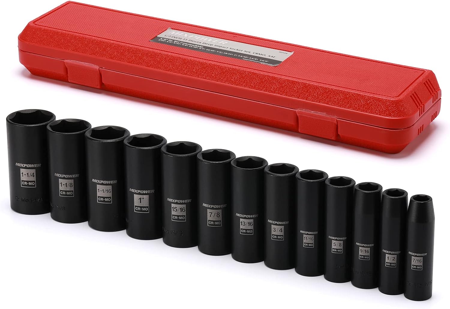 MIXPOWER 13 Pieces 1/2-Inch Drive Deep Impact Socket Set, 7/16