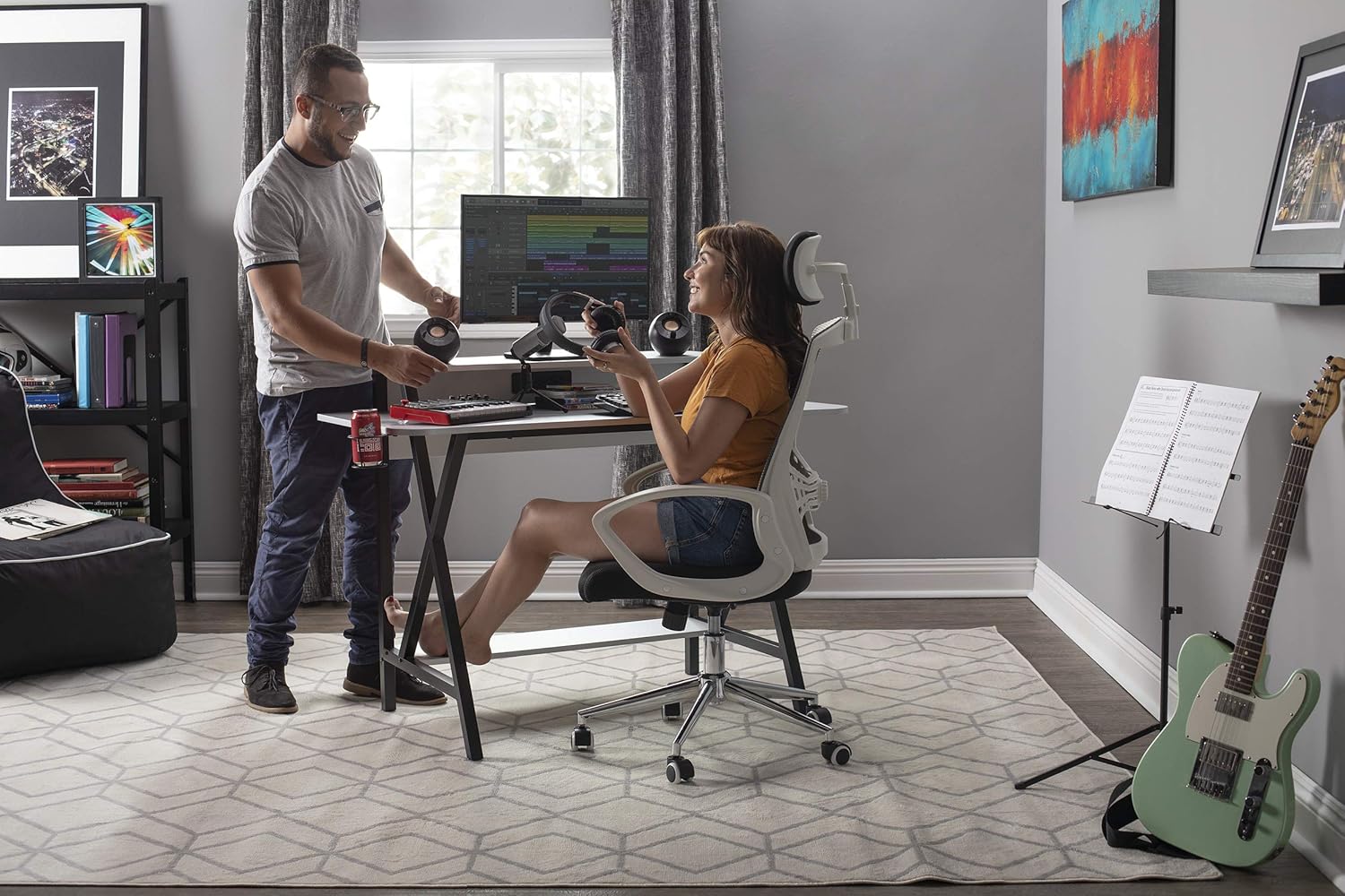 SD STUDIO DESIGNS Challenger Gaming Table, Black,silver