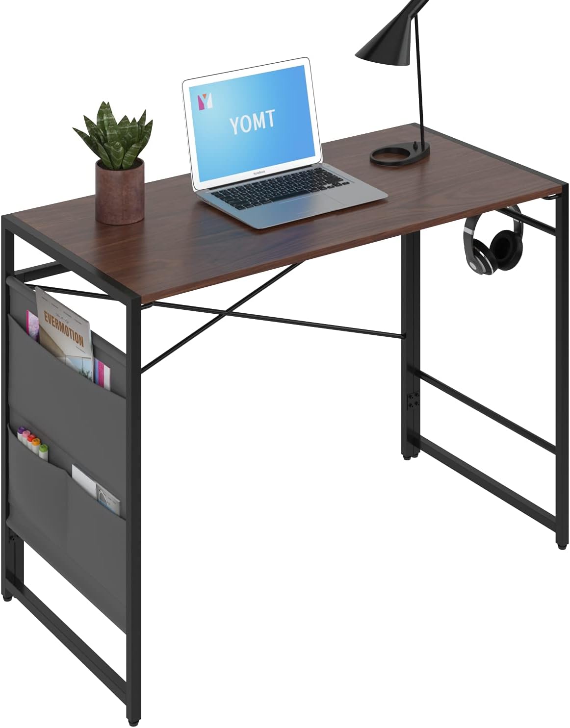 YOMT Foldable Computer Desk, Bedroom Desk for Small Spaces Foldable Table Home Office Desk with Storage Bag,Brown