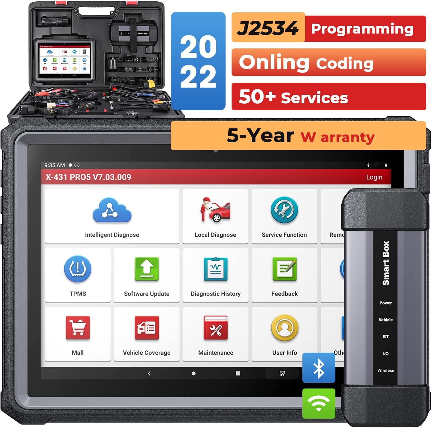 LAUNCH X431 PRO5 Scan Tool, J2534 Programming with SmartBox 3.0 CANFD/DOIP, 2022 Upgrade of X431 V+ PRO3 All Systems Diagnosis, 50+ Services, ECU Online Coding, Active Test, 2 Years Update