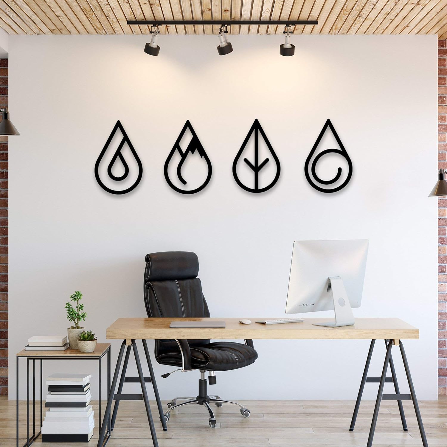 Northshire Metal Wall Decor, Four Elements, Decorative Boho Art for Living Room, Bathroom, Kitchen, or Bedroom, Modern Black Hanging Decorations, Minimalistic Pack of 2