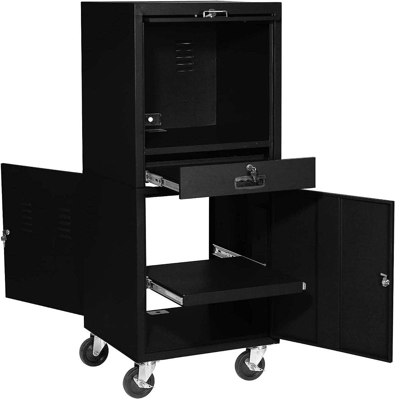Mobile Security Computer Cabinet, Black, 24-1/2