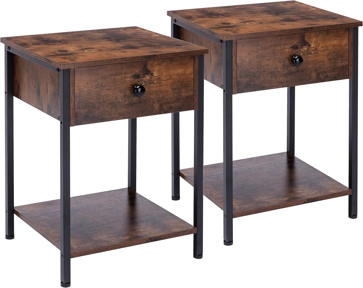 DYHOME Side Table,Telephone Table,Retro Industrial Telephone Side Table, End Table with Storage Drawers and Storage Boards,Easy to Assemble Pack of 2