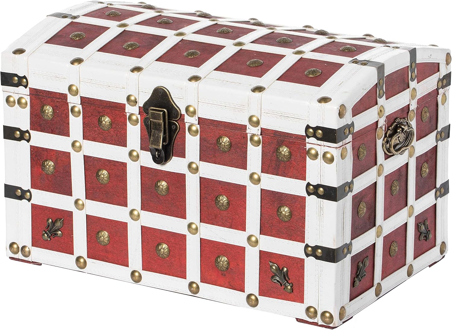 Vintiquewise Red and White Antique Pirate Style Storage Trunk with Lockable Latch and Handles Pack of 2
