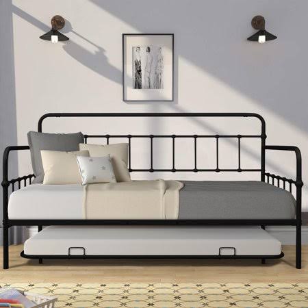 Twin Daybed with Trundle for Kids Adult, Yofe Heavy Duty Metal Twin Bed Frame No Spring Needed, Saving-space Trundle Twin Frame