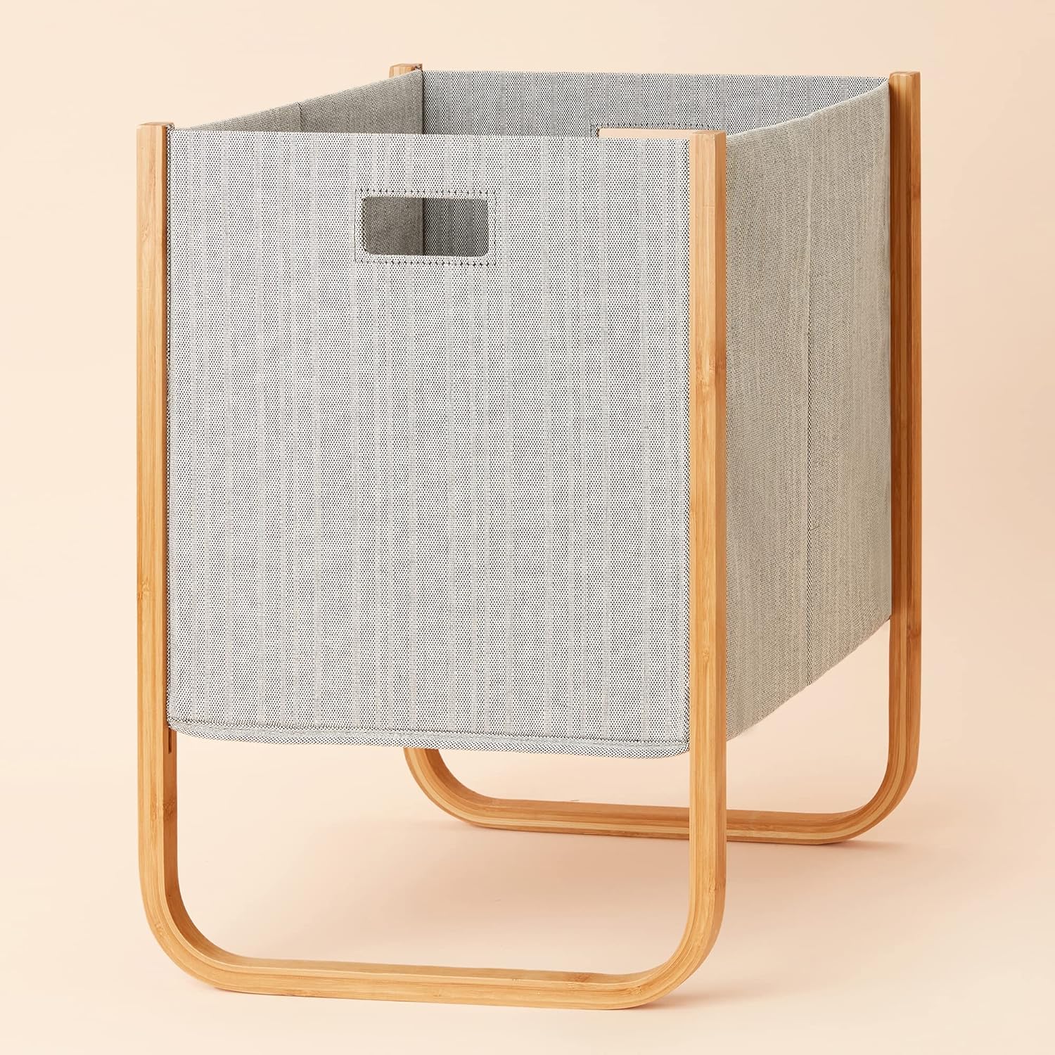 LA JOLIE MUSE Modern Bamboo Hamper for Laundry, Folding Tweed Fabric Laundry Basket, Urban Style Large Nursery Hamper Organizer for Bathroom Living Room, Light Gray Pack of 2