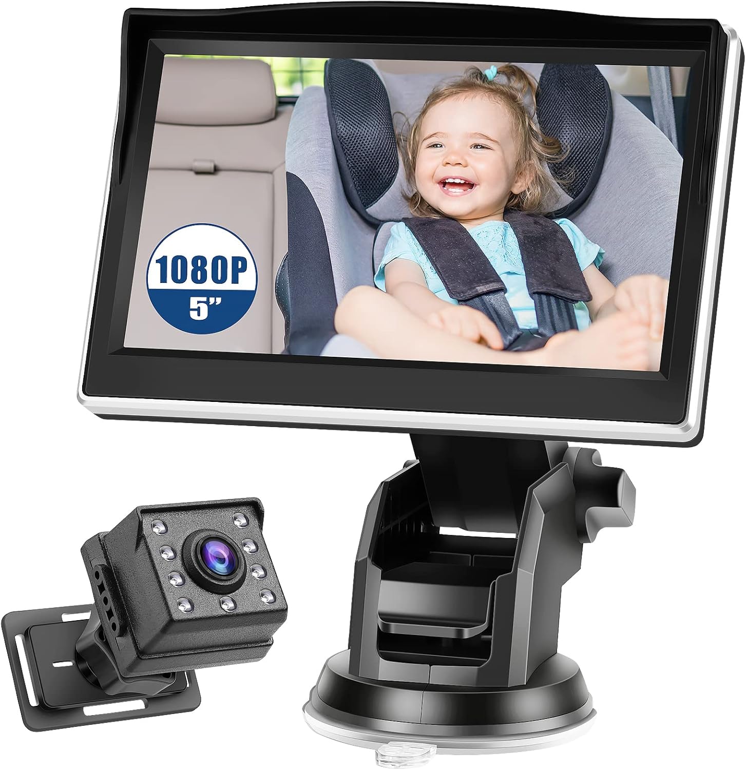 Baby Car Camera for Rear Facing, 5 Inch 1080P Infants Car Back Seat Mirror Baby Safety Camera with Monitor Infrared Lights 150&deg; Wide View Night Vision for All Newborn Babies