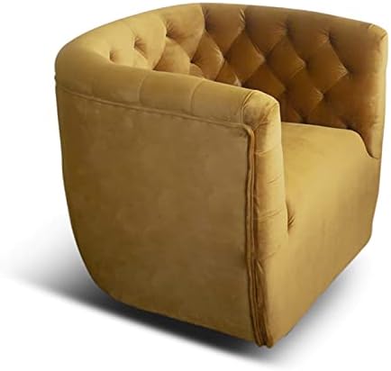 ASHCROFT Rose Mid-Century Modern Tufted Back Velvet Swivel Chair in Orange