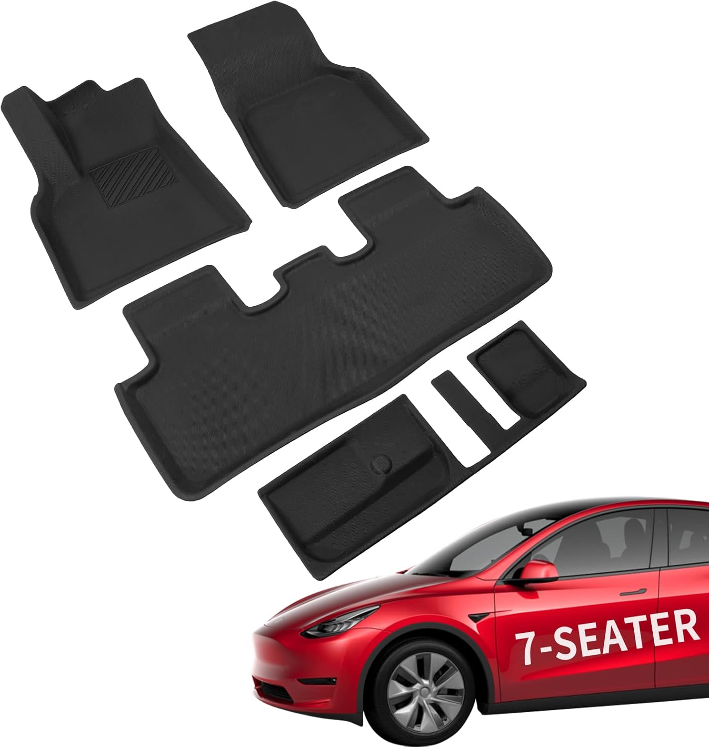 Kingna 3D Trunk Mats Fit Tesla Model Y 2020 2021 2022 Car Trunk Mat Front Trunk Mat Storage TPR Liner Rear Seat Back Mat 3D Cargo Liners All Weather Tesla Model Y Accessories (5-Seater, Set of 6 Mats)