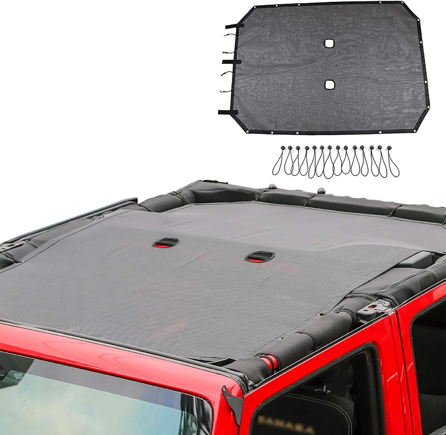 JeCar Mesh Sunshade Bikini Top Sun Shade UV Protection for 2007-2018 Jeep Wrangler JKU 4 Door (Plain Black)
