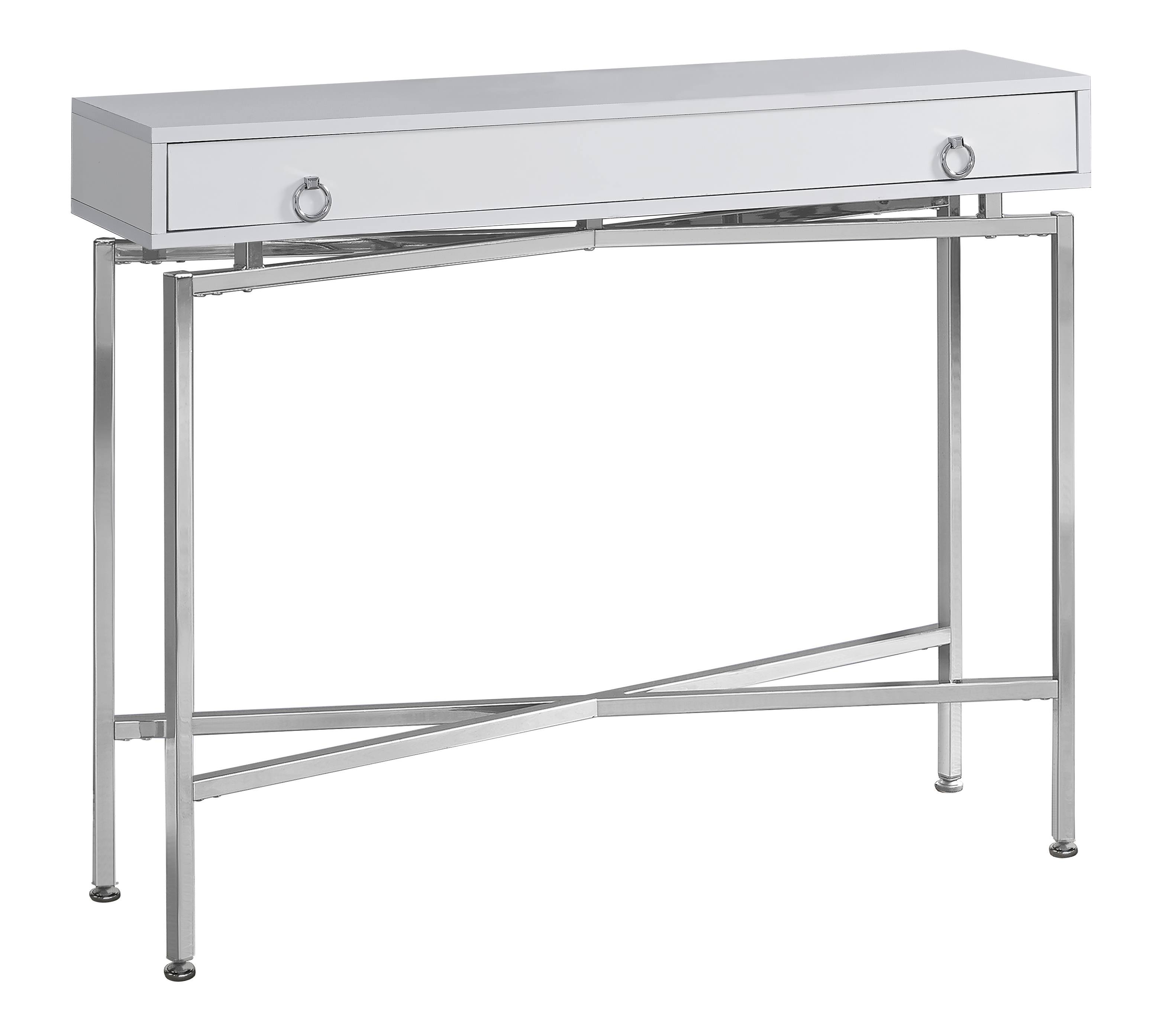 Monarch Accent Table - 42x22L / Glossy White / Chrome Hall Console