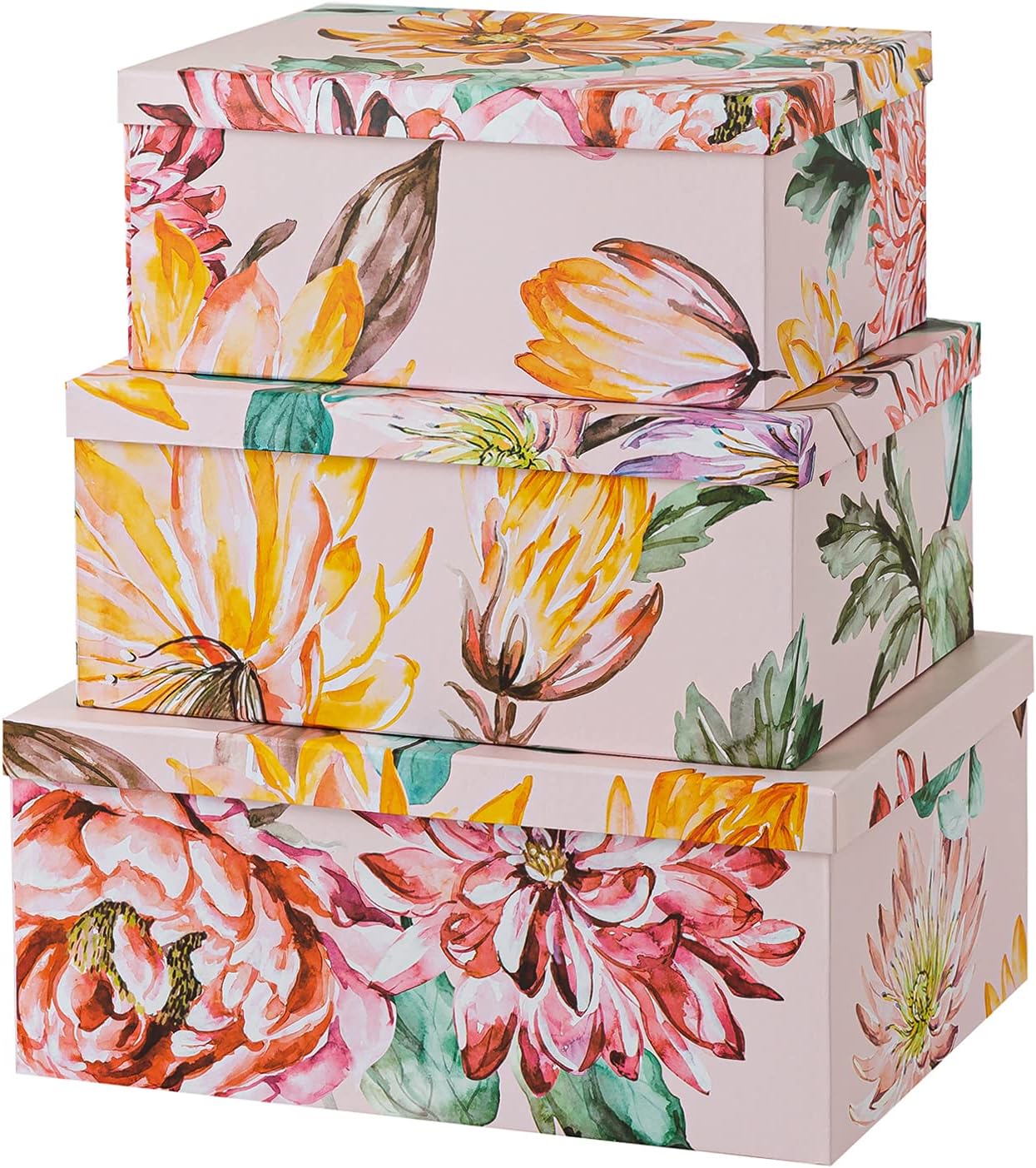 Soul & Lane Decorative Storage Cardboard Boxes with Lids for Home Décor| Ocean Treasures - Set of 3 | Modern Paperboard Nesting Boxes for Arrangements Pack of 2