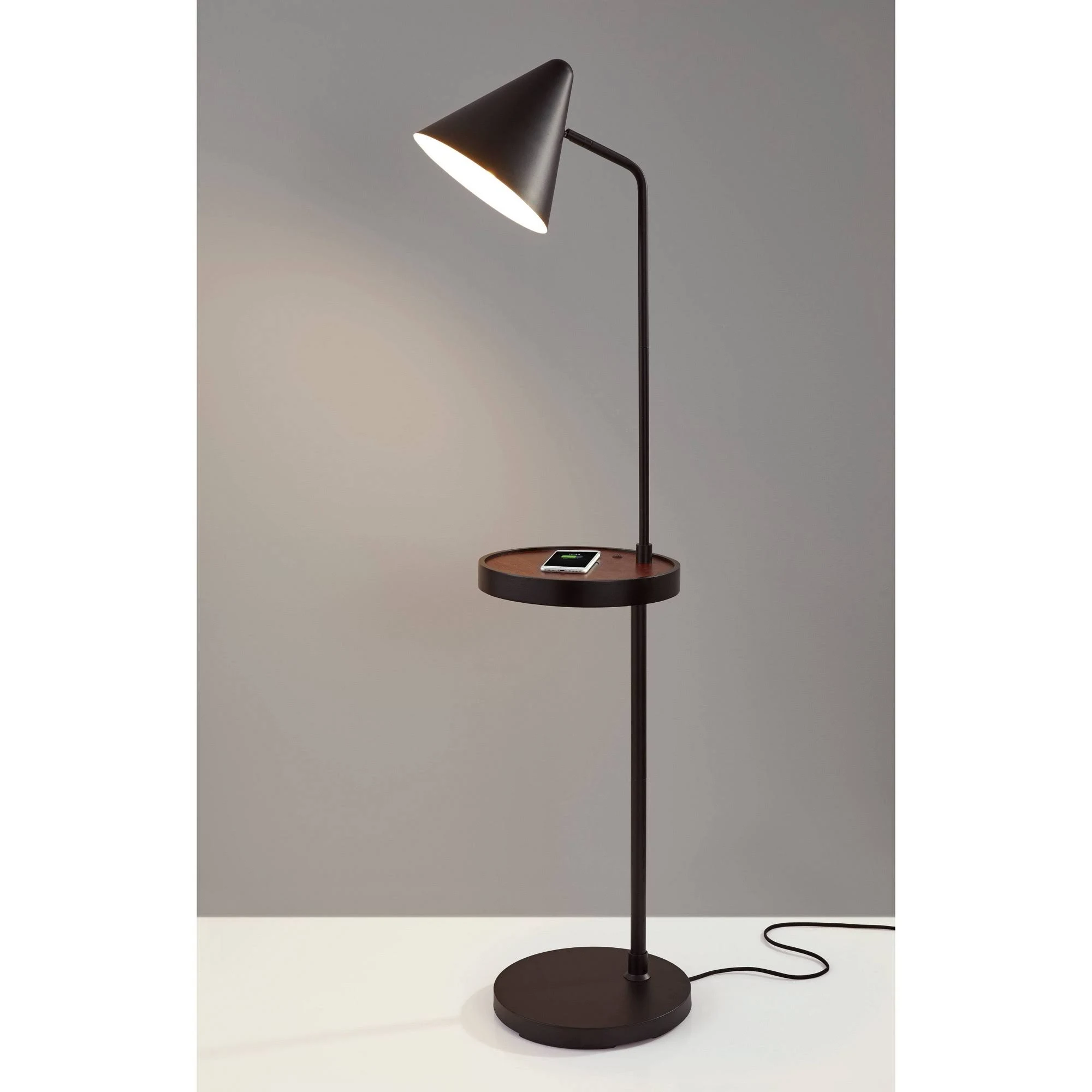 Adesso Oliver Wireless Charging Task Shelf Floor Lamp - Matte Black
