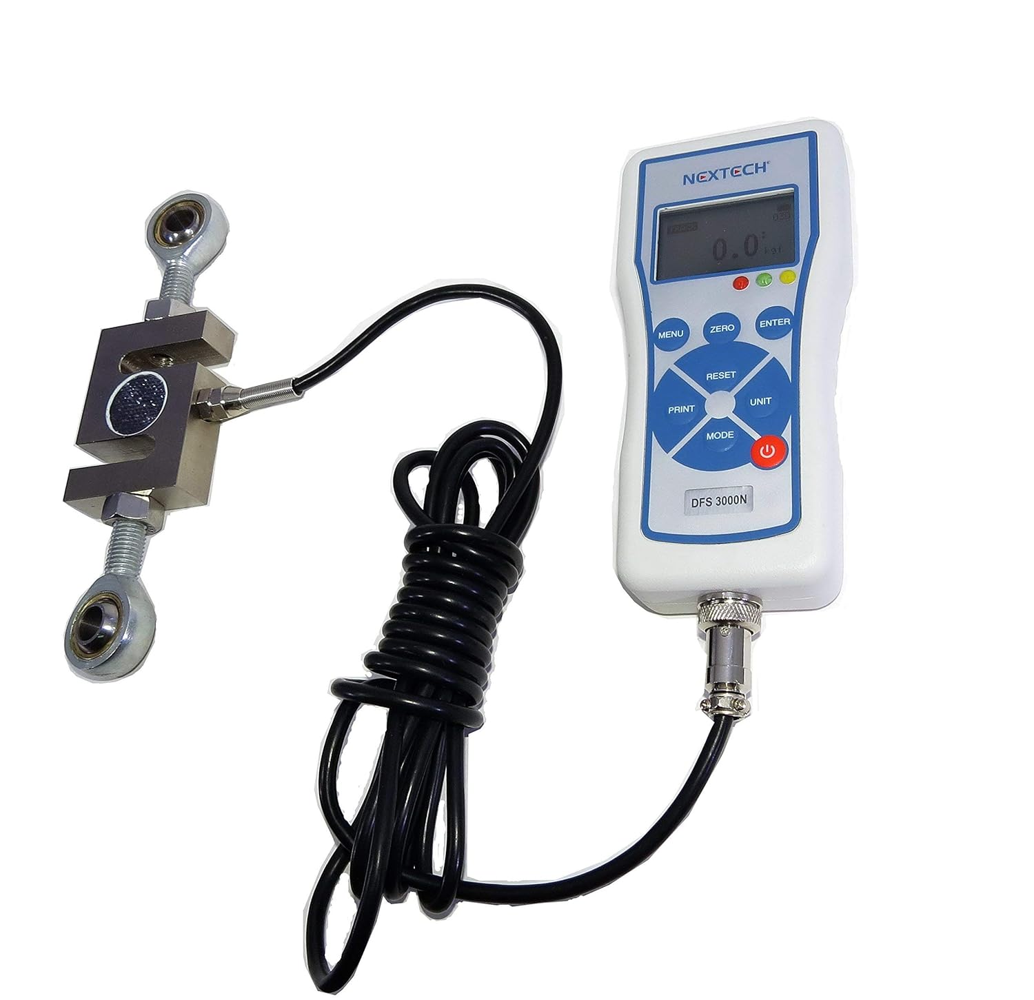 Nextech DFS-X10KN (10000N/2200lbf/1000kgf) Digital Force Gauge with External S-Beam Load Cell, Peak/Track Mode, Invert Display,Pass/Fail LED,USB Output, Back-Lit Graphic LCD,Metal Enclosure