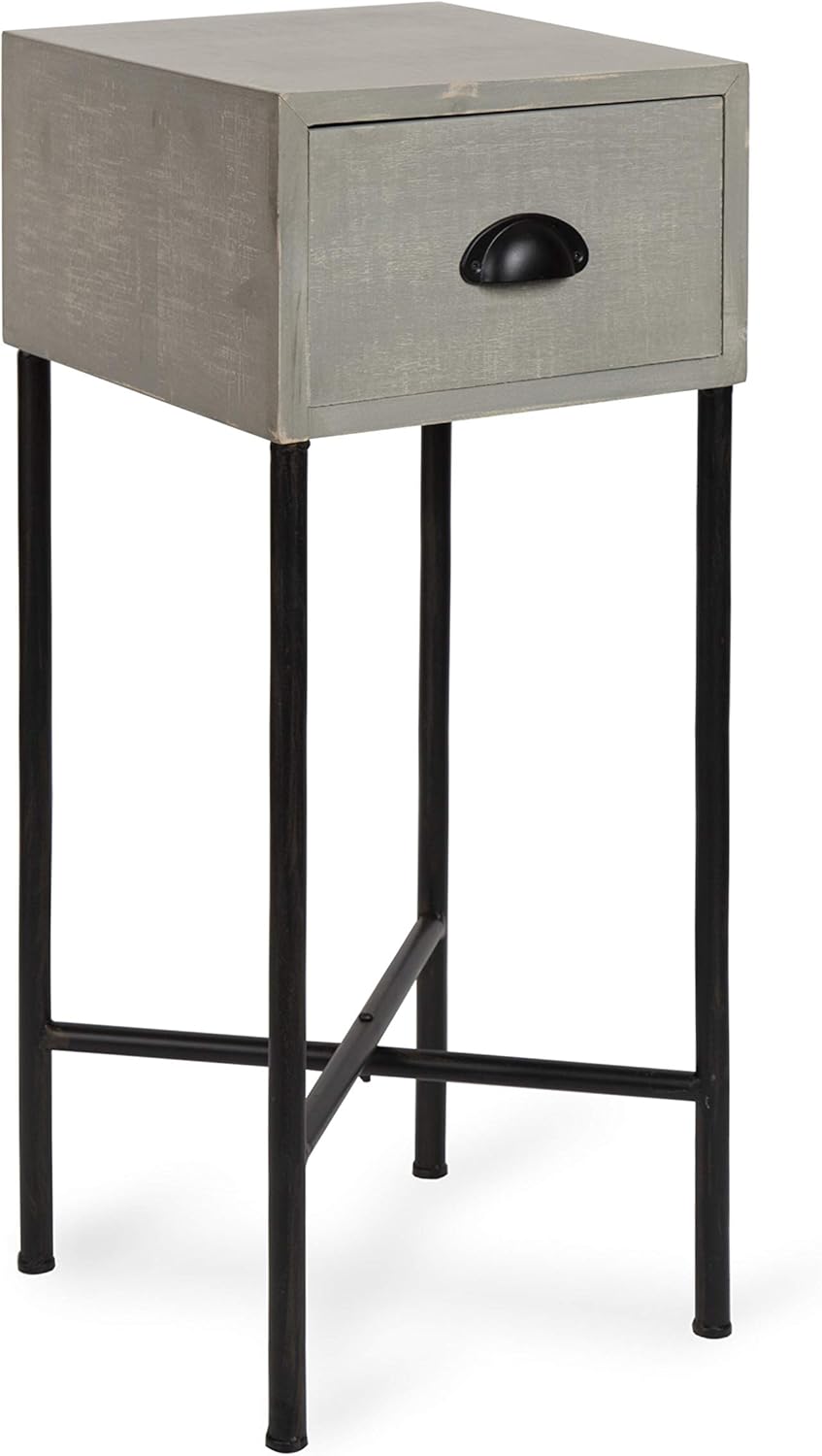 Kate and Laurel Decklyn Wood Side Accent Table with Drawer, Gray Pack of 2