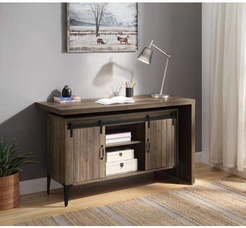 Acme Zakwani Writing Desk, Rustic Oak & Black Finish OF00006
