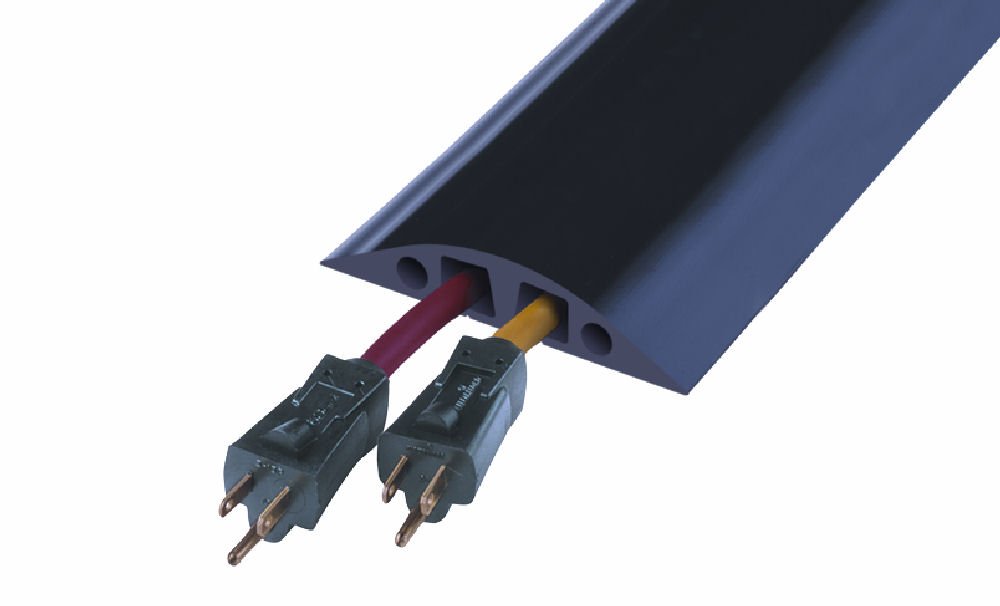 Powerback RFD6-10 Durable Rubber Large Two Channel Duct Protector, Black, 10' Length