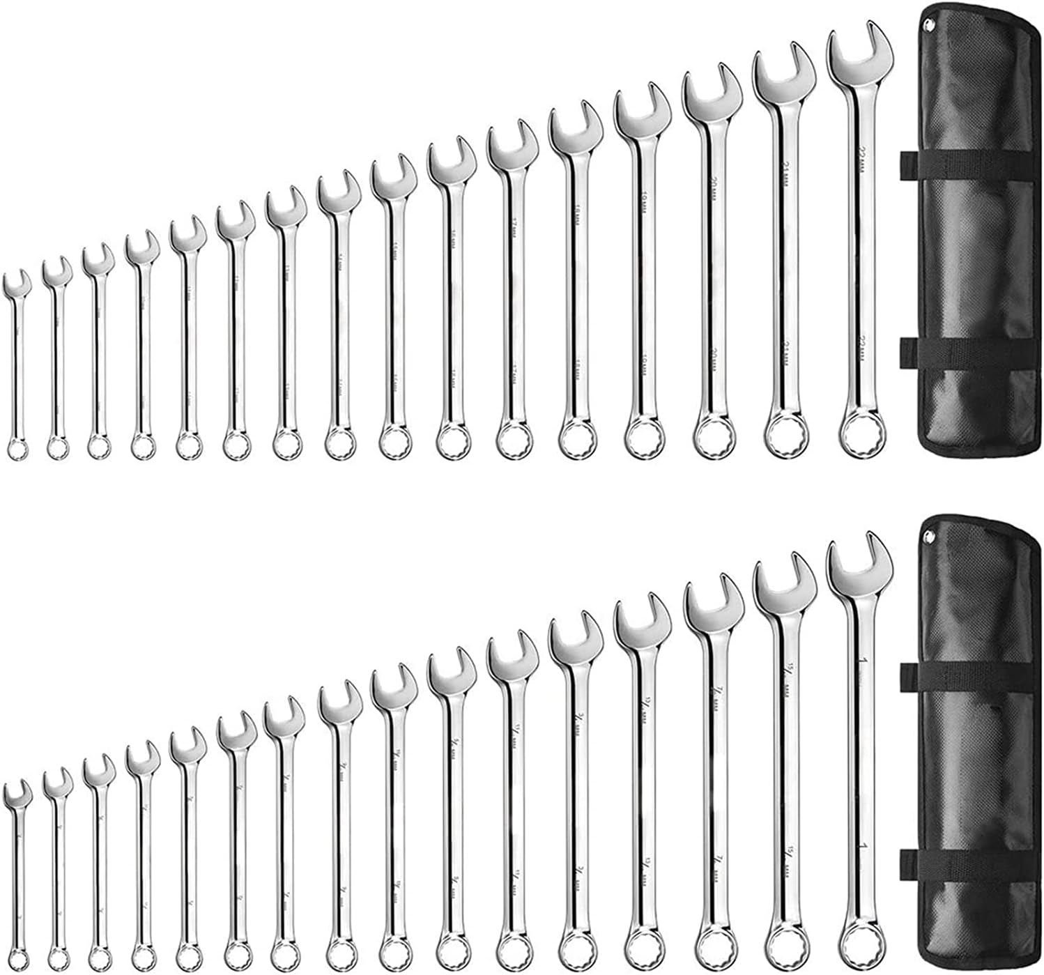 32PCS Combination Wrench Set Standard SAE and Metric, 1/4-1 Inch, 7-22MM, Chrome Vanadium Steel Ratcheting Wrench Set | TLWR01HD Pack of 2