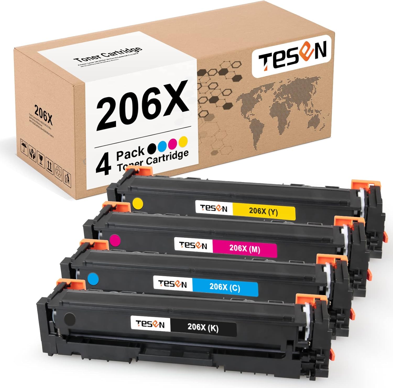 206X TESEN Compatible Toner Cartridge Replacement for HP 206X W2110X W2111X W2112X W2113X for HP Color Pro MFP M283fdw M255dw M283cdw M282nw M255 M283 Printer Ink (Black Cyan Yellow Magenta) NO CHIP