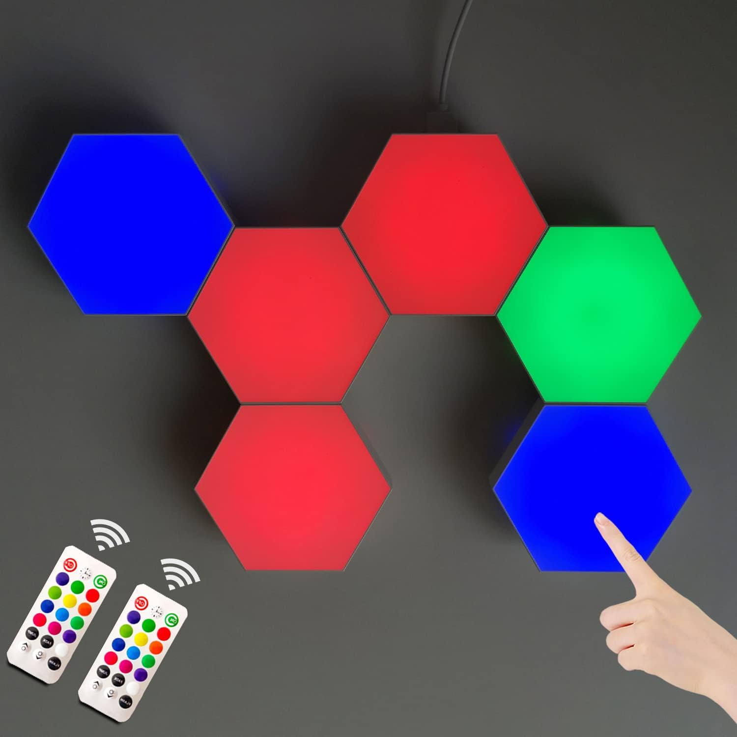 Hexagonal Wall Light Modular Touch Sensitive Lights Creative Geometry Assembly LED Night Light Suitable for Iving Room,Bedrooms ,DIY Lovers, Gifts (6 Pack)