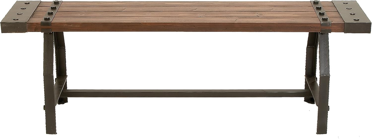 Deco 79 51681 Industrial Black Metal & Brown Wood Bench, 55&rdquo; x 18&rdquo;